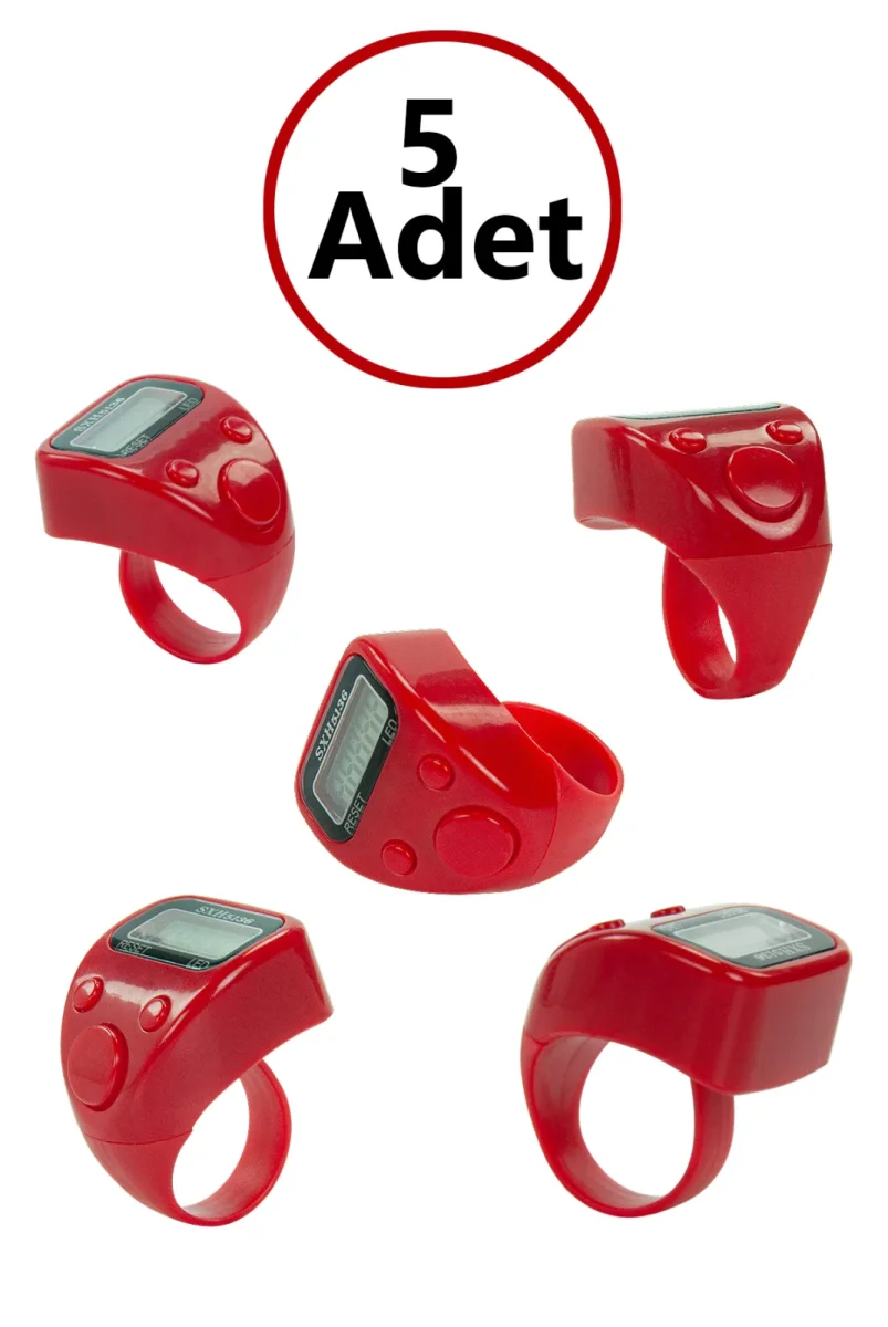 5 Adet Işıklı Parmak Zikirmatik Yüzük - LED Aydınlatmalı Dijital Sayaç 5li Ekonomik Set - Kırmızı - 1