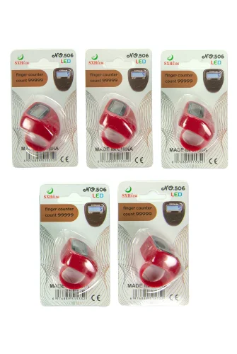 5 Adet Işıklı Parmak Zikirmatik Yüzük - LED Aydınlatmalı Dijital Sayaç 5li Ekonomik Set - Kırmızı - 5