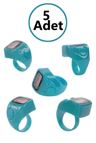 5 Adet Işıklı Parmak Zikirmatik Yüzük - LED Aydınlatmalı Dijital Sayaç 5li Ekonomik Set - Mavi 