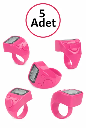 5 Adet Işıklı Parmak Zikirmatik Yüzük - LED Aydınlatmalı Dijital Sayaç 5li Ekonomik Set - Pembe - 1
