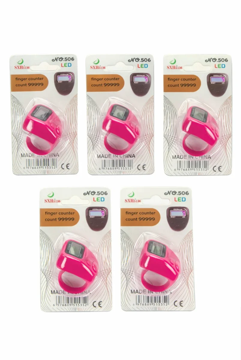 5 Adet Işıklı Parmak Zikirmatik Yüzük - LED Aydınlatmalı Dijital Sayaç 5li Ekonomik Set - Pembe - 10