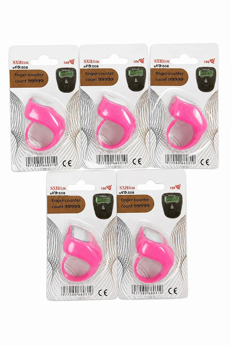 5 Adet Işıklı Parmak Zikirmatik Yüzük - LED Aydınlatmalı Dijital Sayaç 5li Ekonomik Set - Pembe - 2