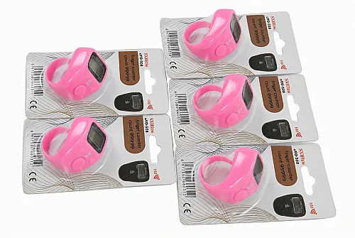 5 Adet Işıklı Parmak Zikirmatik Yüzük - LED Aydınlatmalı Dijital Sayaç 5li Ekonomik Set - Pembe - 9
