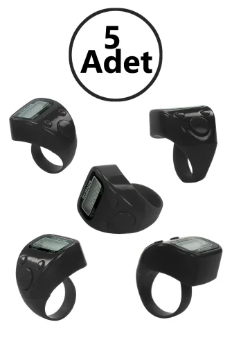 5 Adet Işıklı Parmak Zikirmatik Yüzük - LED Aydınlatmalı Dijital Sayaç 5li Ekonomik Set - Siyah 