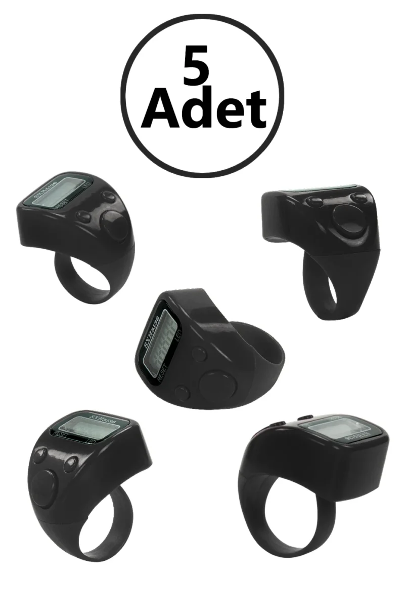5 Adet Işıklı Parmak Zikirmatik Yüzük - LED Aydınlatmalı Dijital Sayaç 5li Ekonomik Set - Siyah - 1