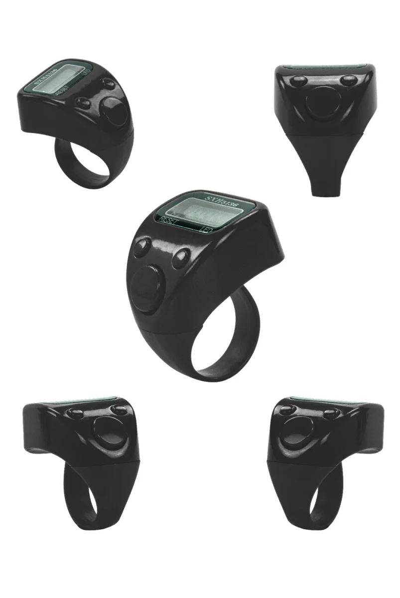 5 Adet Işıklı Parmak Zikirmatik Yüzük - LED Aydınlatmalı Dijital Sayaç 5li Ekonomik Set - Siyah - 4