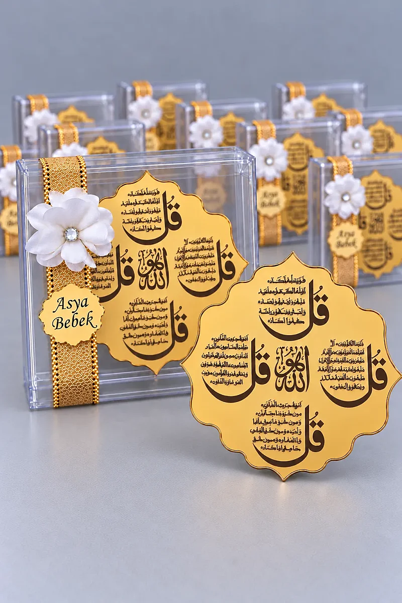 5 Adet İsme Özel Kutulu Magnet 4 Kul Dualı Mevlüt Hediyeliği - Gold - 1