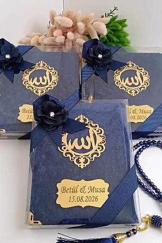 5 Adet Karışık Renk Özel Kutulu İsim Baskılı Kadife Kaplı Yasin Mevlüt Kitabı Tesbihli Hediyelik Seti - 6
