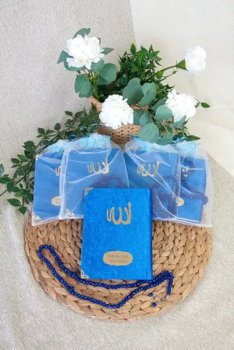 5 Adet Keseli Tesbihli İsim Baskılı Kadife Kaplı Yasin Mevlüt Kitabı Seti Hediyesi Lacivert - ihvanonline (1)