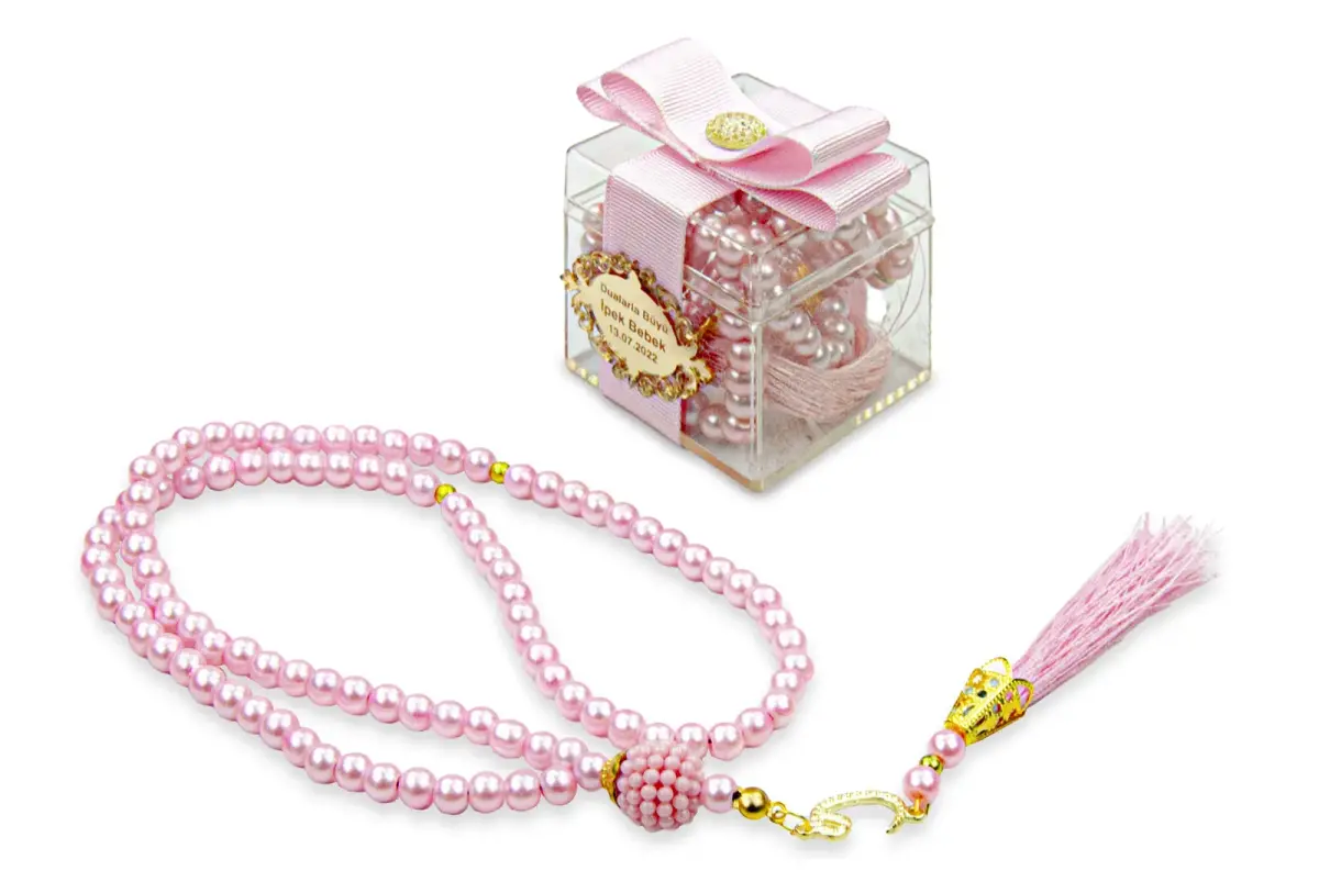 5 Pieces Gift Name Special Decorative Mica Boxed 99 Pearl Rosary - Pink - 1
