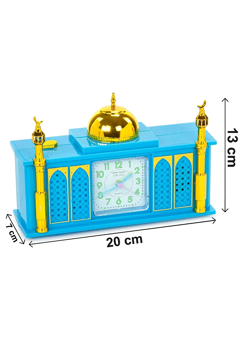 5 Vakit Ezan Okuyan Cami Görünümlü Dekoratif Masa Saati - Mavi - 2