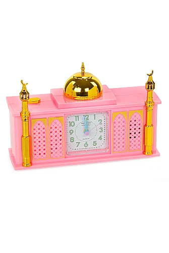 5 Vakit Ezan Okuyan Cami Görünümlü Dekoratif Masa Saati - Pembe - 4