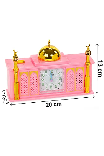 5 Vakit Ezan Okuyan Cami Görünümlü Dekoratif Masa Saati - Pembe - 5