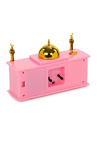 5 Vakit Ezan Okuyan Cami Görünümlü Dekoratif Masa Saati - Pembe - 7