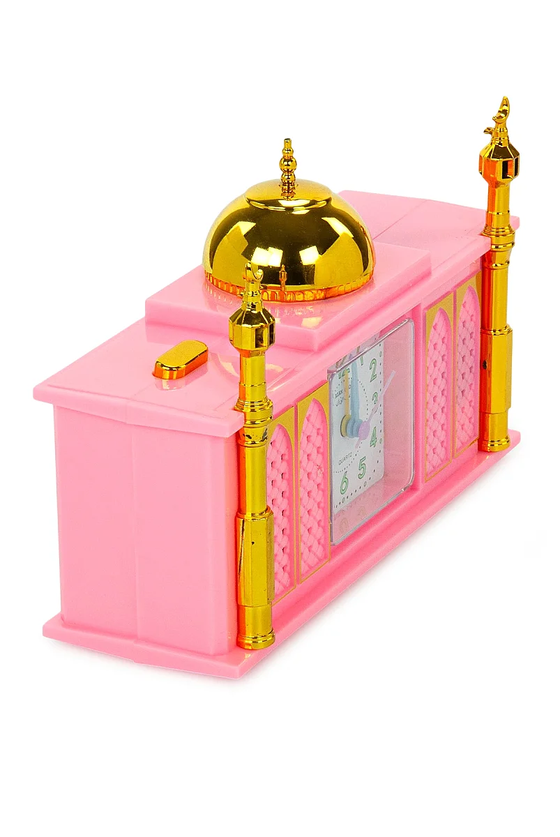 5 Vakit Ezan Okuyan Cami Görünümlü Dekoratif Masa Saati - Pembe - 6