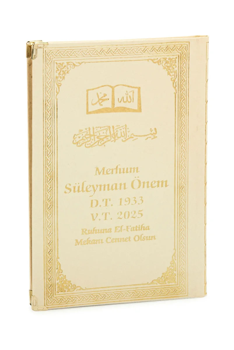 50 ADET - İsim Baskılı Ciltli Yasin Kitabı - Osmanlı Desenli - Orta Boy - 176 Sayfa - Krem Renk - Dini Hediyelik - 1