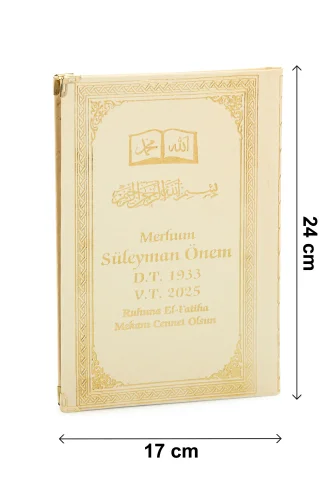 50 ADET - İsim Baskılı Ciltli Yasin Kitabı - Osmanlı Desenli - Orta Boy - 176 Sayfa - Krem Renk - Dini Hediyelik - 5