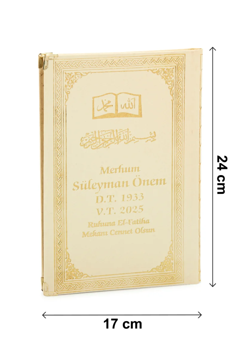 50 ADET - İsim Baskılı Ciltli Yasin Kitabı - Osmanlı Desenli - Orta Boy - 176 Sayfa - Krem Renk - Dini Hediyelik - 5
