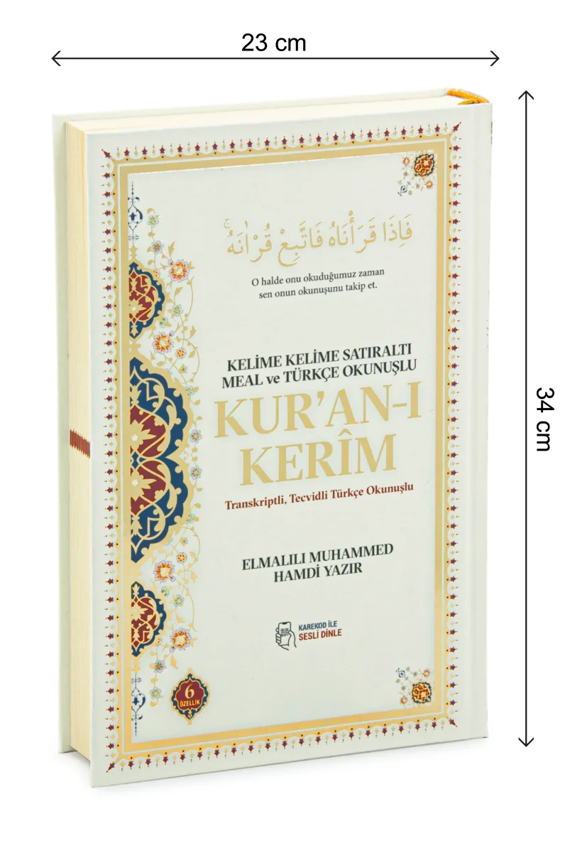 6 Özellikli Satır Arası Kelime Kelime Türkçe Okunuşlu Mealli Kuranı Kerim Cami Boy - Beyaz - 5