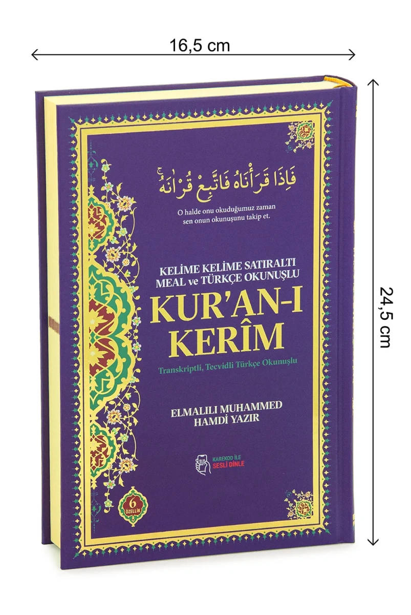 6 Özellikli Satır Arası Kelime Kelime Türkçe Okunuşlu Mealli Kuranı Kerim Orta Boy - Mor - 5