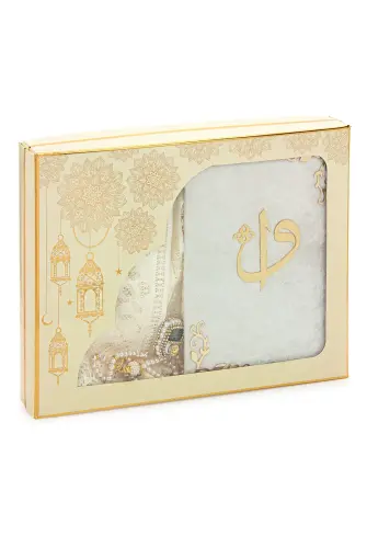 6 Parça Gelin Çeyizlik Seccade Seti Hediyelik Şal Tesbih Zikirmatik Kuranı Kerim Seti Beyaz - ihvanonline (1)