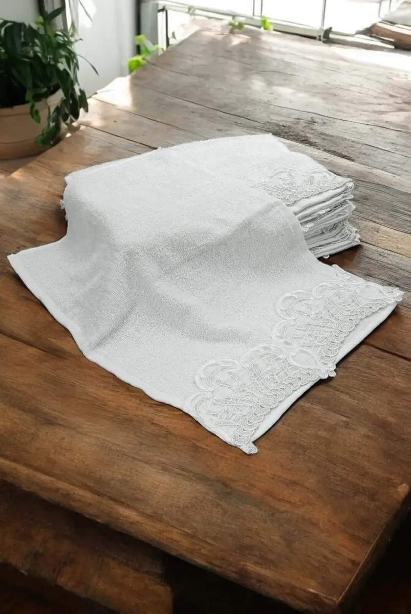 6'lı Güpürlü %100 Pamuklu El ve Yüz Havlusu Seti 30x50 cm Beyaz - 1