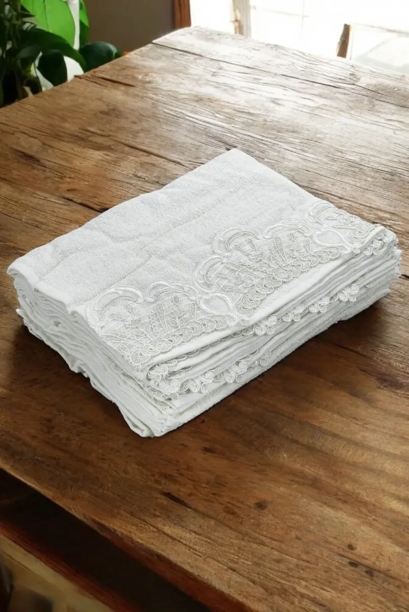 6'lı Güpürlü %100 Pamuklu El ve Yüz Havlusu Seti 30x50 cm Beyaz - 3