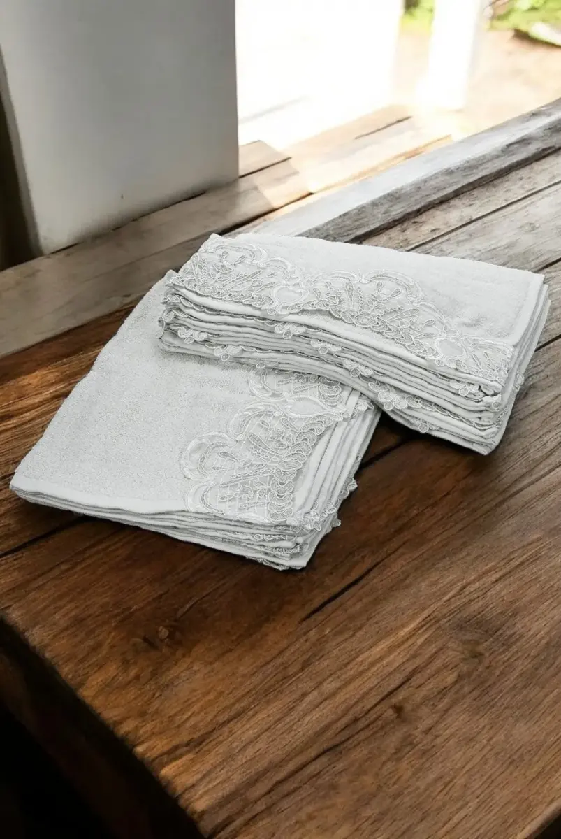 6'lı Güpürlü %100 Pamuklu El ve Yüz Havlusu Seti 30x50 cm Beyaz - 4