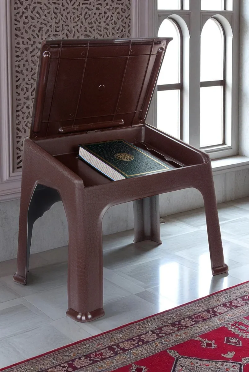 7 Adet Sandıklı Kapaklı Plastik Rahle Cami ve Kuran Kursları için Rahle Masası Kahverengi - 3