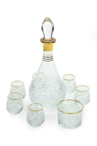 8 Parça Altın İşlemeli Kristal Kesim Zemzem Takımı - 1