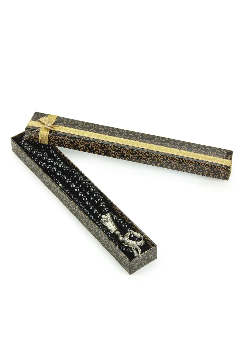 99lu Siyah Doğal Akik Taşı Tesbih - 7