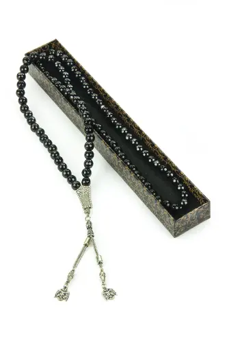 99lu Siyah Doğal Akik Taşı Tesbih - 8