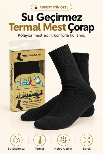 %100 Abdest Uyumlu Asel Su Geçirmez Termal Çorap Mest - 1