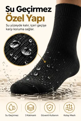 %100 Abdest Uyumlu Asel Su Geçirmez Termal Çorap Mest - 2