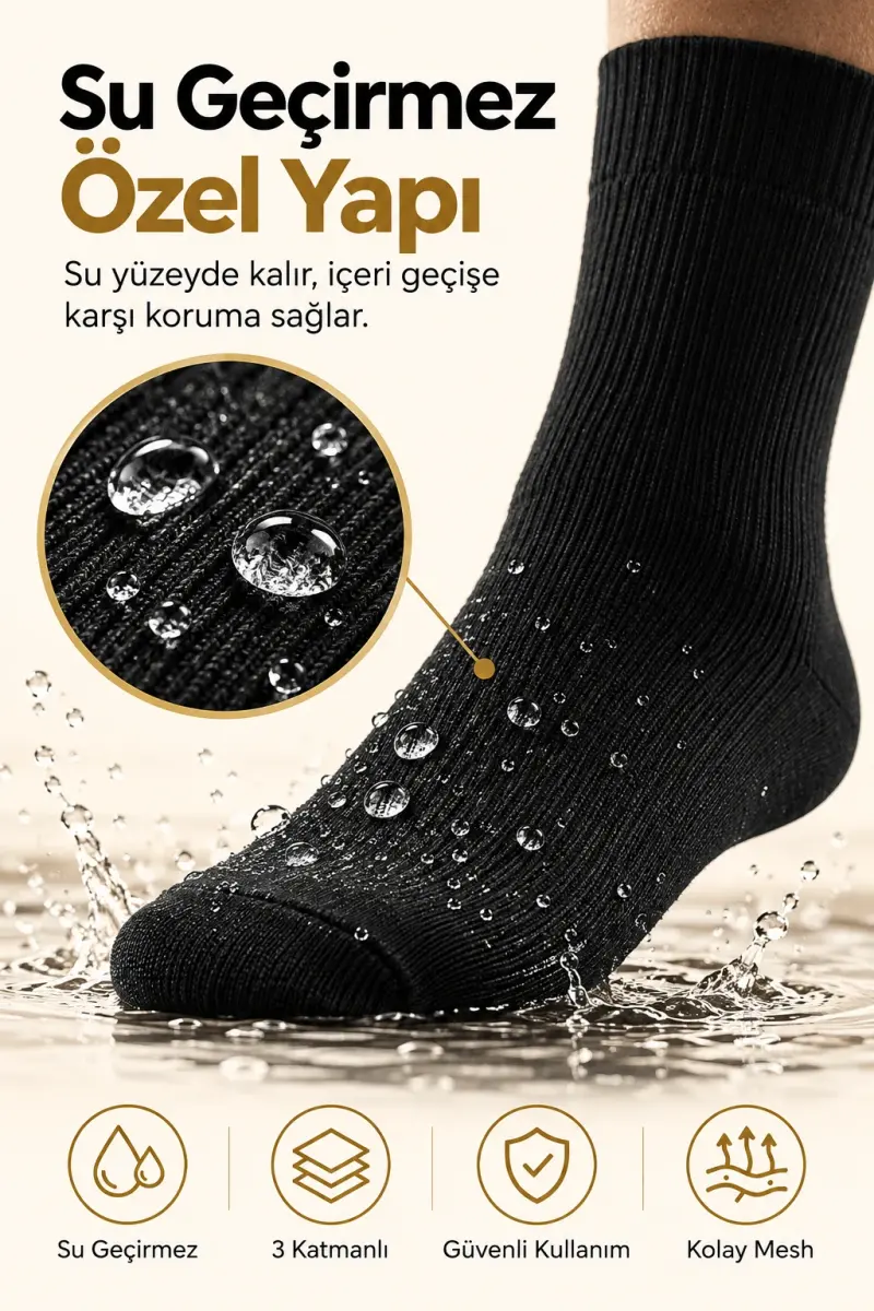 %100 Abdest Uyumlu Asel Su Geçirmez Termal Çorap Mest - 2