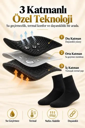 %100 Abdest Uyumlu Asel Su Geçirmez Termal Çorap Mest - 3