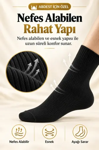 %100 Abdest Uyumlu Asel Su Geçirmez Termal Çorap Mest - 6
