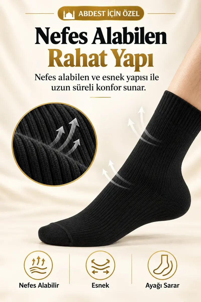 %100 Abdest Uyumlu Asel Su Geçirmez Termal Çorap Mest - 6