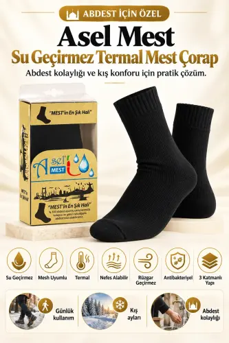%100 Abdest Uyumlu Asel Su Geçirmez Termal Çorap Mest - 8