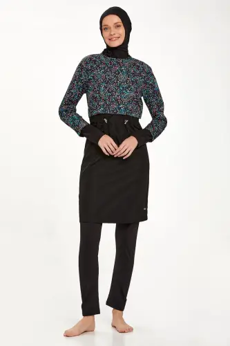 Adasea 1417 Siyah Crop Görünümlü Tam Kapalı Tesettür Mayo - 5