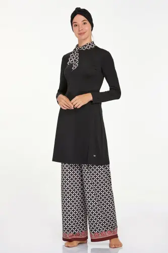 Adasea 4514-24 Siyah Delmar Desenli Tesettür Mayo - Adasea (1)