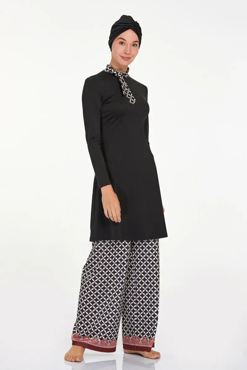 Adasea 4514-24 Siyah Delmar Desenli Tesettür Mayo - 4