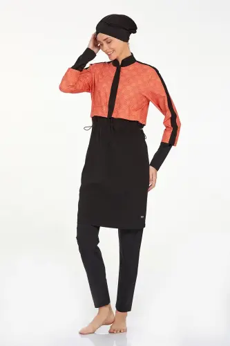 Adasea 4573-24 Siyah Nerea Desenli Tesettür Mayo - Adasea (1)