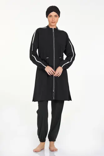 Adasea 4581-24 Siyah Likralı Jileli Tam Tesettür Mayo - Adasea (1)