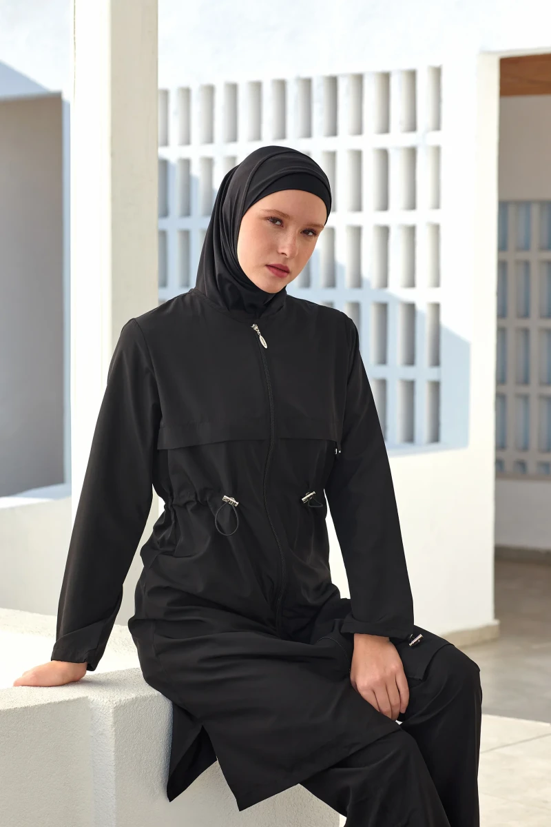 Adasea Ebony Uzun Kollu Büyük Beden Tam Kapalı Tesettür Mayo 1504-25-B Siyah - 1