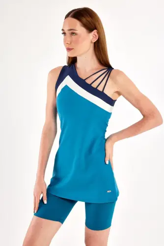 Adasea Eva Kısa Kollu Yarı Kapalı Mayo 1613-25 Mavi - 4