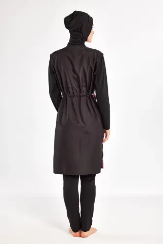 Adasea Kali Uzun Kollu Desenli Hızlı Kuruyan Tam Tesettür Mayo 1304-25 Siyah - 5