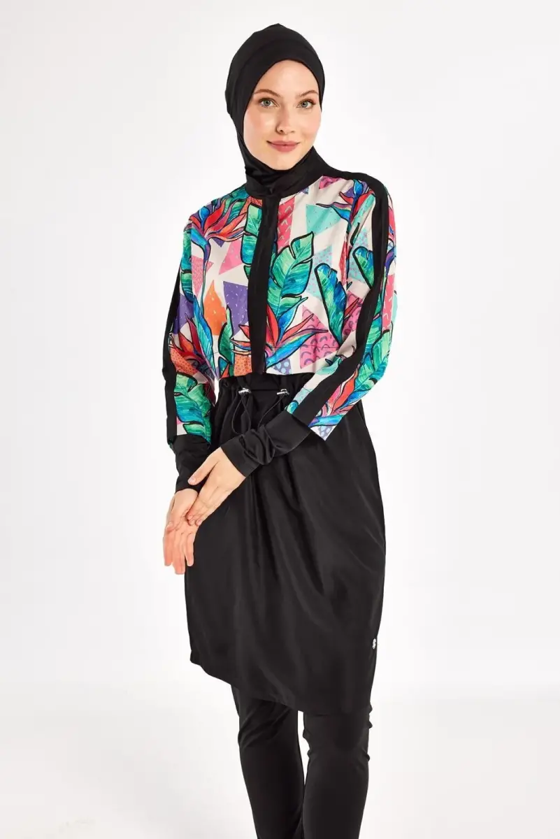 Adasea Sherry Uzun Kollu Tam Kapalı Tesettür Mayo 1411-25 - Siyah - 4