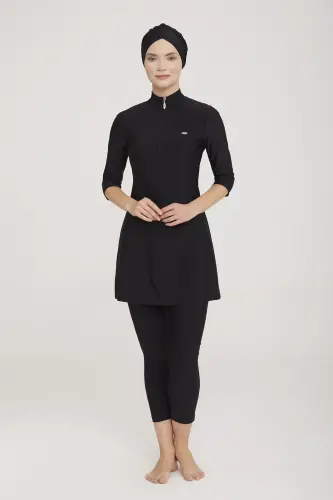 Adasea Truvakar Sleeve Battal Large Size Fully Covered Hijab Swimsuit 3400-23 Black - Adasea (1)