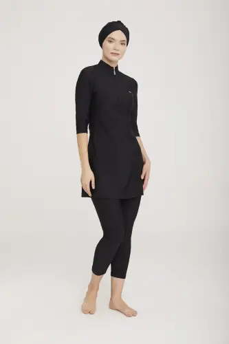 Adasea Truvakar Sleeve Battal Large Size Fully Covered Hijab Swimsuit 3400-23 Black - 4